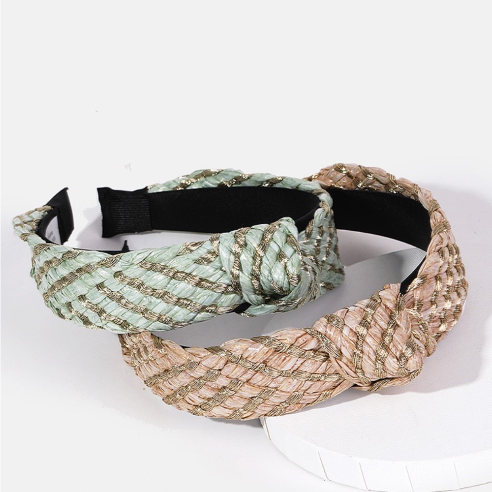 Trendy Boutique Braided Headband Duo - Mint and Beige